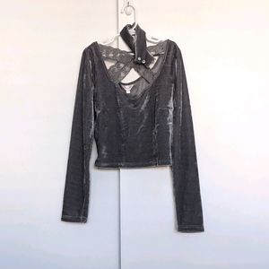 Bobon21 Velvet Gray Cross-Strapped Crop Top